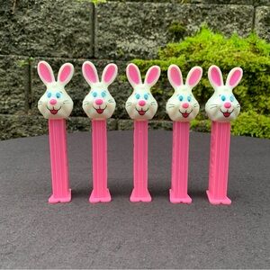 Vintage Lot/5 Hot Pink White Bunny Rabbit PEZ Candy Dispenser 1998 4966305 EUC